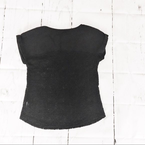 Lily White Black Short Sleeve Crochet Top Size Small - Picture 2 of 6